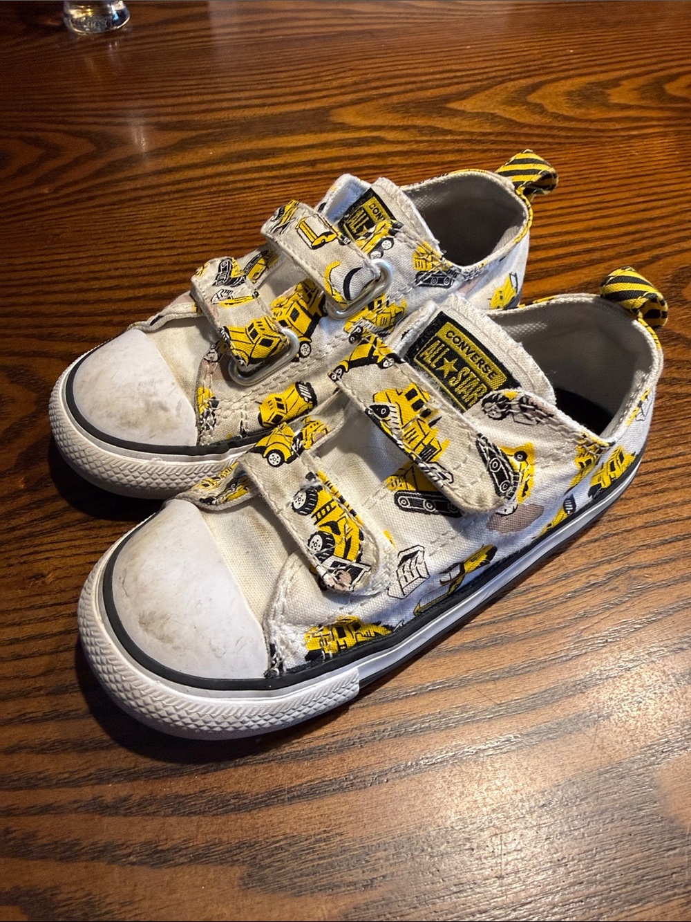 Converse Kids White Sneakers with Yellow Construction Truck Print